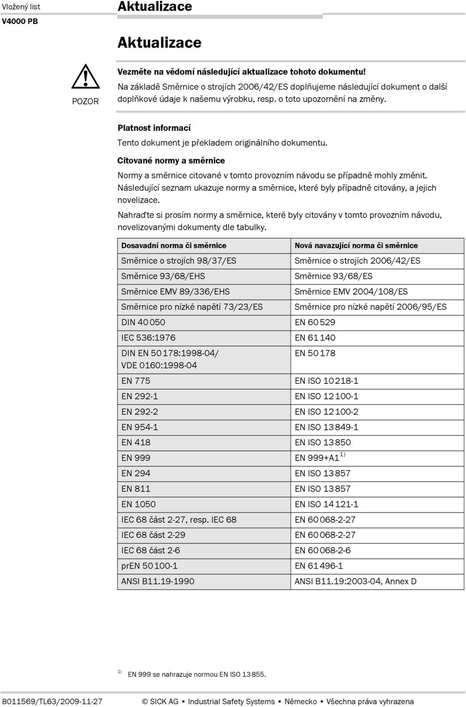 Platnost informací Tento dokument je překladem originálního dokumentu. Citované normy a směrnice Normy a směrnice citované v tomto provozním návodu se případně mohly změnit.