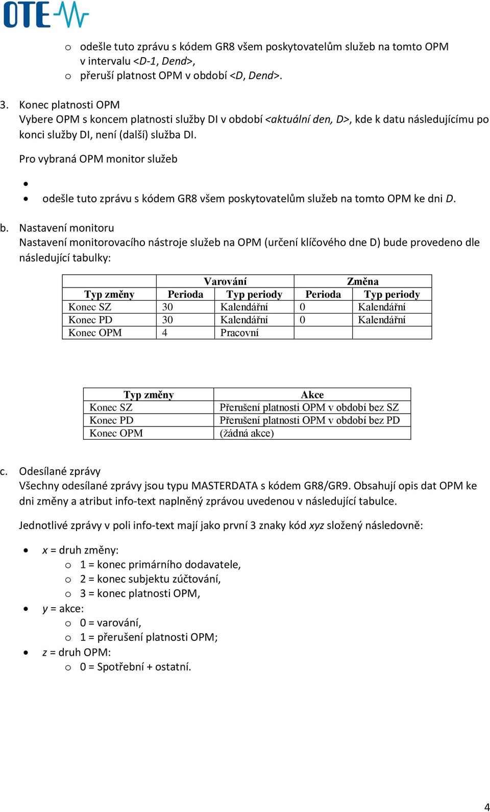 Pr vybraná OPM mnitr služeb dešle tut zprávu s kódem GR8 všem pskytvatelům služeb na tmt OPM ke dni D. b.
