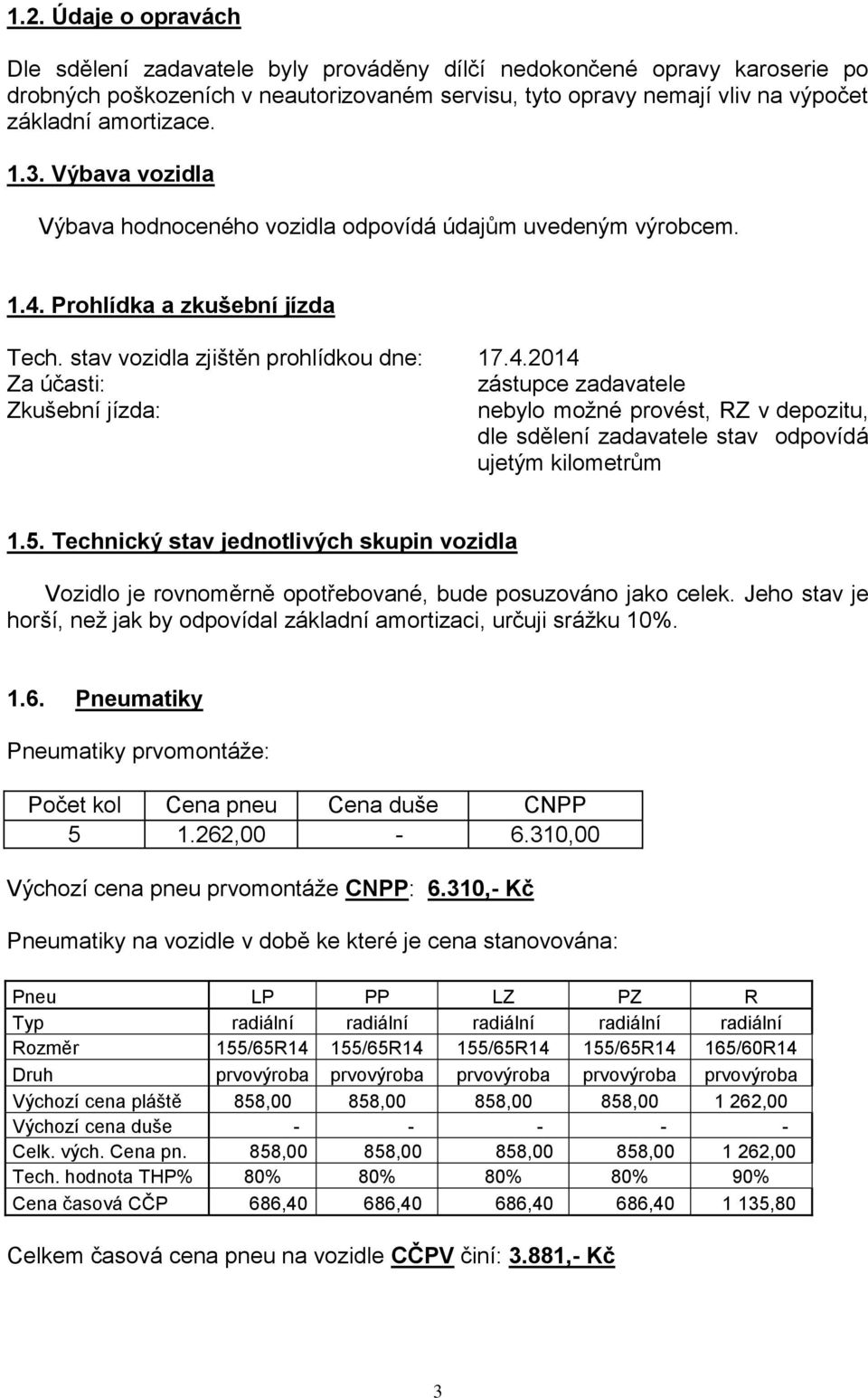 Prohlídka a zkušební jízda Tech. stav vozidla zjištěn prohlídkou dne: 17.4.