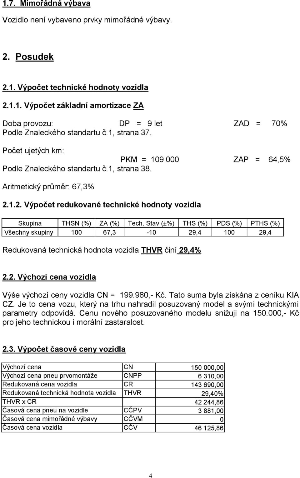1.2. Výpočet redukované technické hodnoty vozidla Skupina THSN (%) ZA (%) Tech.