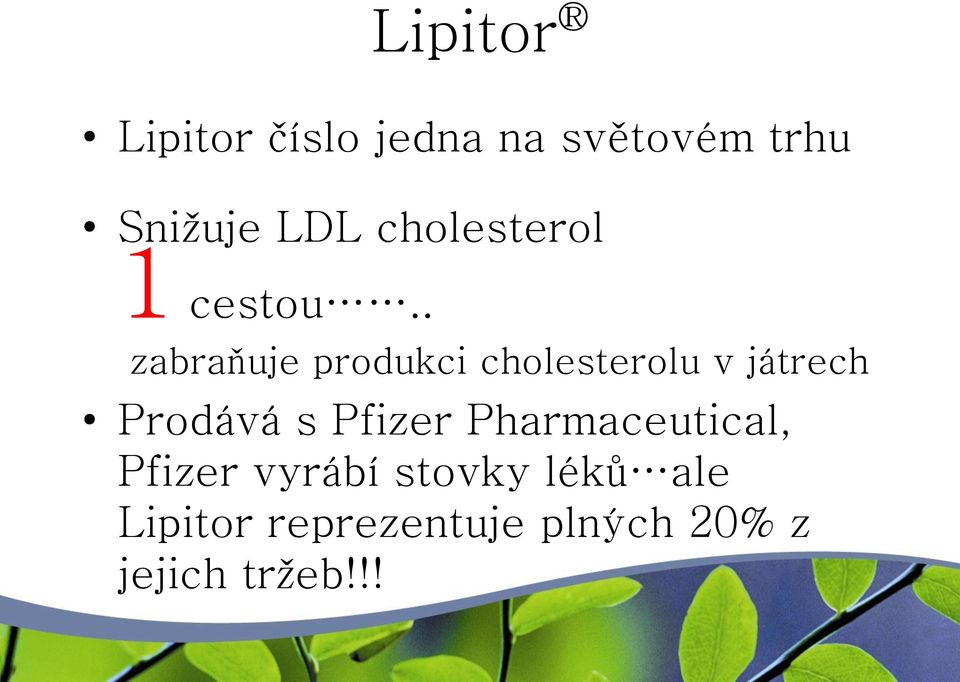 . zabraňuje produkci cholesterolu v játrech Prodává s