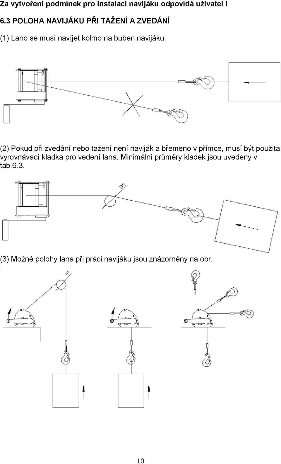 (2) Pokud při zvedání nebo tažení není naviják a břemeno v přímce, musí být použita vyrovnávací