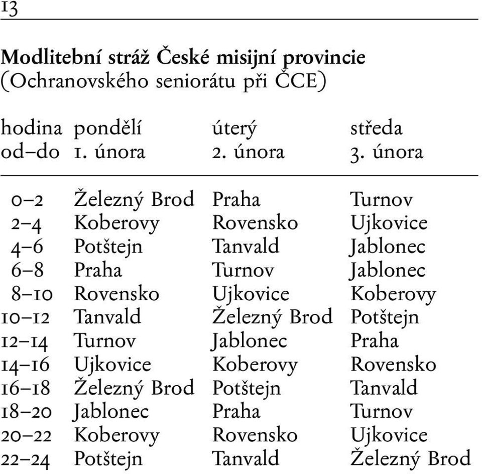 února 0 2 Železný Brod Praha Turnov 2 4 Koberovy Rovensko Ujkovice 4 6 Potštejn Tanvald Jablonec 6 8 Praha Turnov Jablonec 8 10