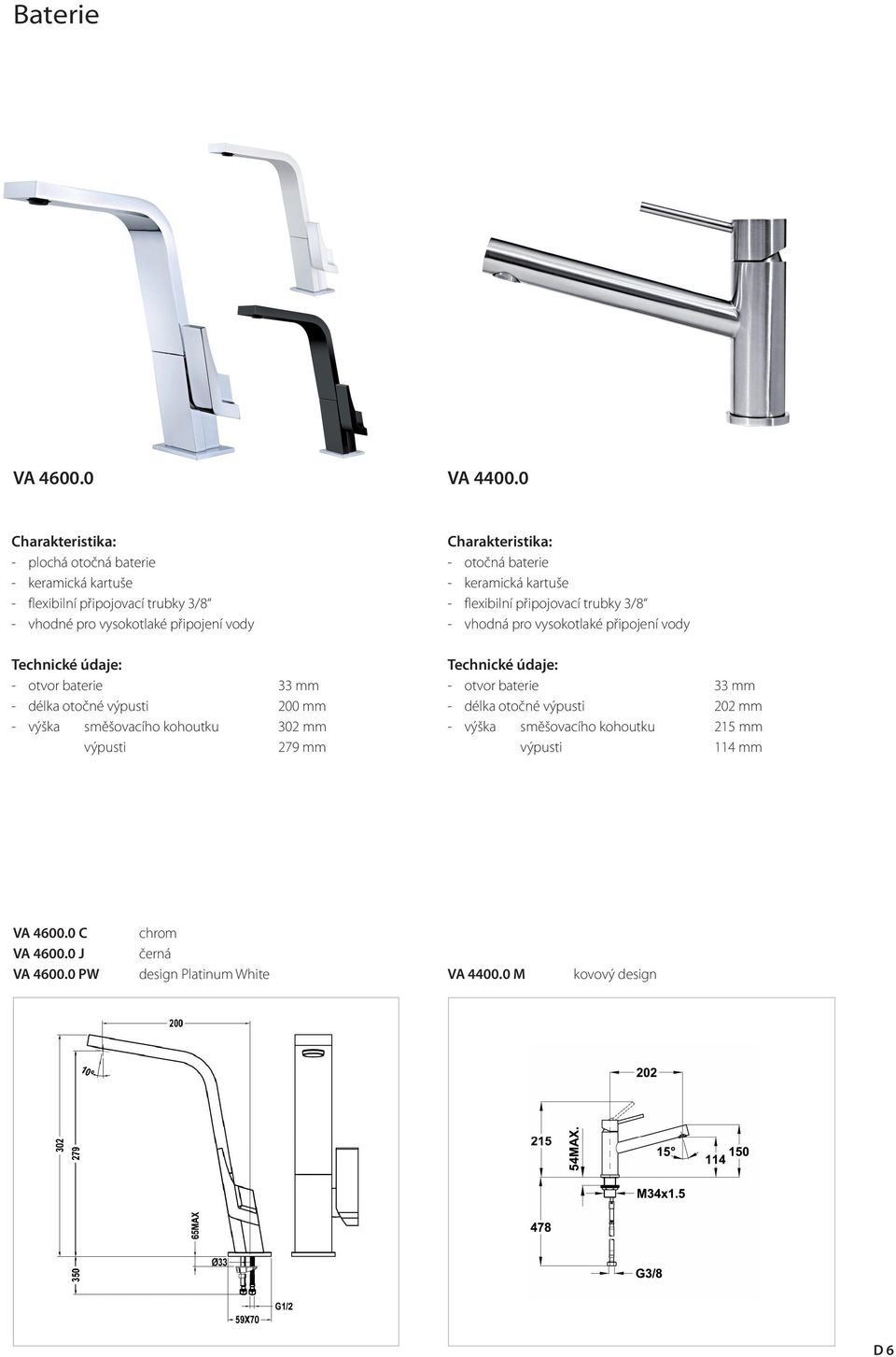 33 mm - délka otočné výpusti 200 mm - výška směšovacího kohoutku 302 mm výpusti 279 mm - otočná baterie - keramická kartuše - flexibilní