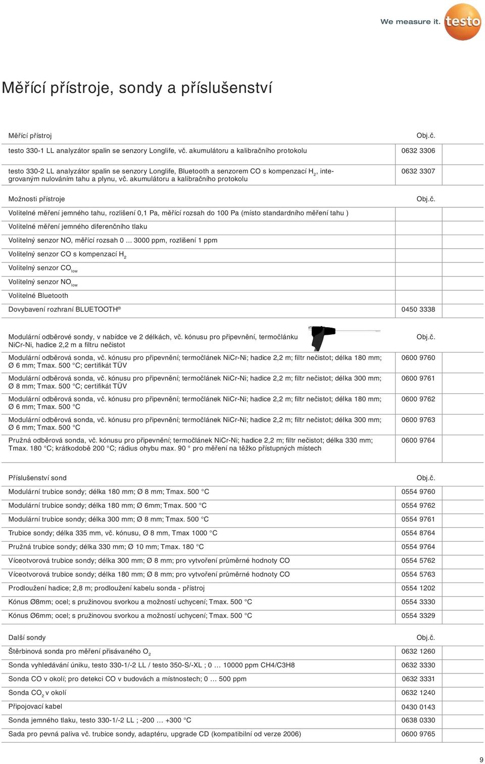 akumulátoru a kalibračního protokolu 0632 3307 Možnosti přístroje Volitelné měření jemného tahu, rozlišení 0,1 Pa, měřící rozsah do 100 Pa (místo standardního měření tahu ) Volitelné měření jemného