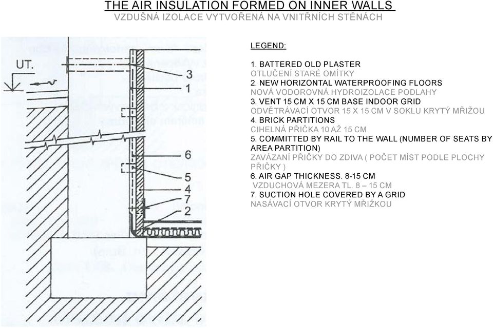 Vent 15 cm x 15 cm base indoor grid Odvětrávací otvor 15 x 15 cm v soklu krytý mřižou 4. brick partitions cihelná přička 10 až 15 cm 5.