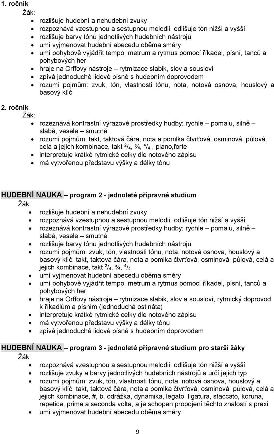 hudebním doprovodem rozumí pojmům: zvuk, tón, vlastnosti tónu, nota, notová osnova, houslový a basový klíč 2.