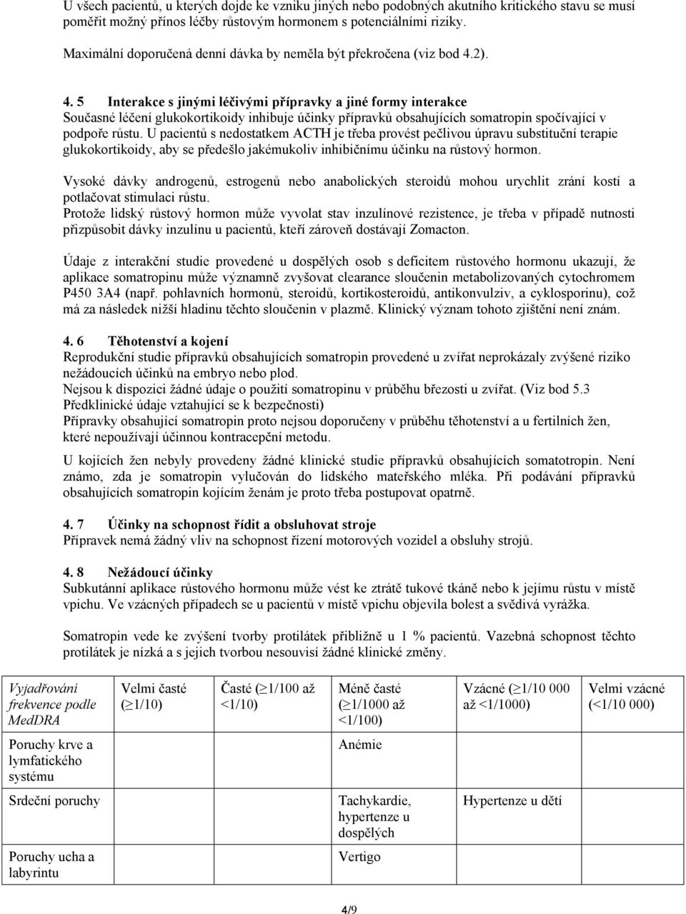 2). 4. 5 Interakce s jinými léčivými přípravky a jiné formy interakce Současné léčení glukokortikoidy inhibuje účinky přípravků obsahujících somatropin spočívající v podpoře růstu.