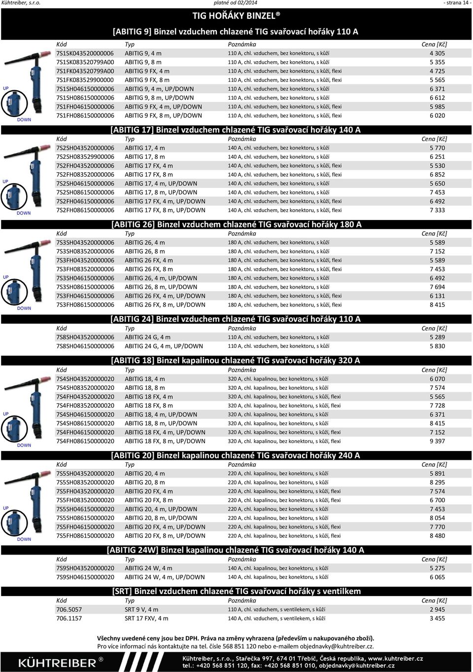 vzduchem, bez konektoru, s kůží, flexi 4 725 7S1FK083529900000 ABITIG 9 FX, 8 m 110 A, chl. vzduchem, bez konektoru, s kůží, flexi 5 565 7S1SH046150000006 ABITIG 9, 4 m, / 110 A, chl.