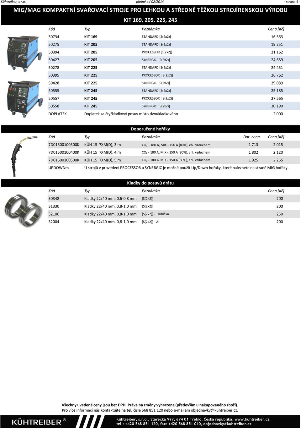 [S(2x2)] 19 251 50394 KIT 205 PROCESSOR [S(2x2)] 21 162 50427 KIT 205 SYNERGIC [S(2x2)] 24 689 50278 KIT 225 STANDARD [S(2x2)] 24 451 50395 KIT 225 PROCESSOR [S(2x2)] 26 762 50428 KIT 225 SYNERGIC