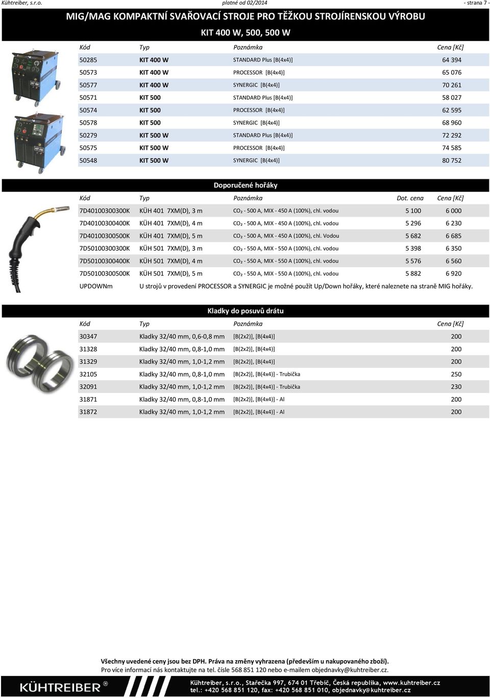 076 50577 KIT 400 W SYNERGIC [B(4x4)] 70 261 50571 KIT 500 STANDARD Plus [B(4x4)] 58 027 50574 KIT 500 PROCESSOR [B(4x4)] 62 595 50578 KIT 500 SYNERGIC [B(4x4)] 68 960 50279 KIT 500 W STANDARD Plus