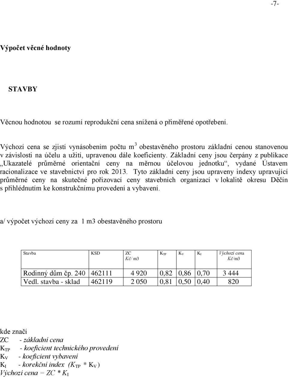 Základní ceny jsou čerpány z publikace Ukazatelé průměrné orientační ceny na měrnou účelovou jednotku, vydané Ústavem racionalizace ve stavebnictví pro rok 2013.