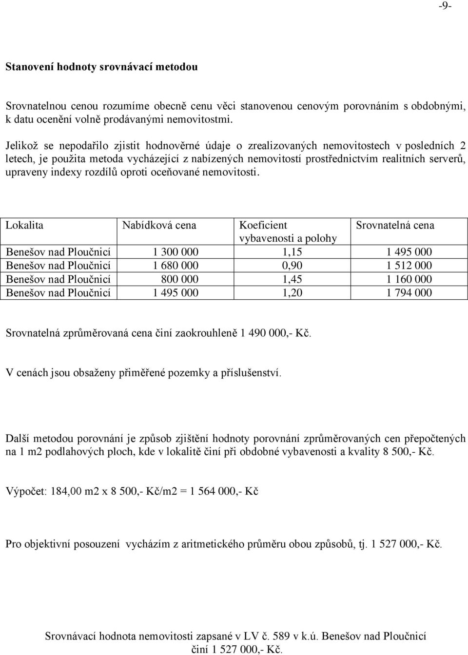 upraveny indexy rozdílů oproti oceňované nemovitosti.