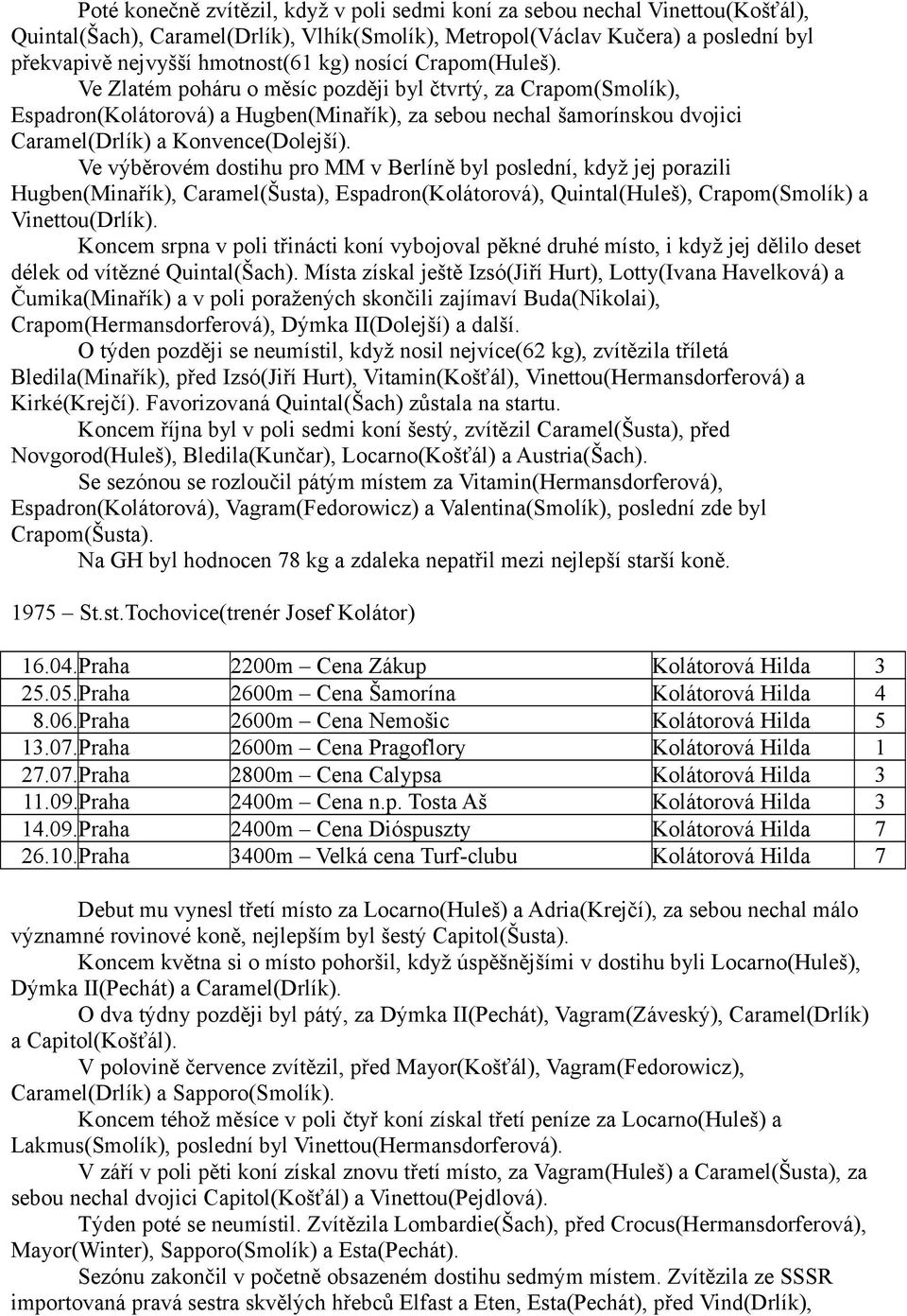 Ve Zlatém poháru o měsíc později byl čtvrtý, za Crapom(Smolík), Espadron(Kolátorová) a Hugben(Minařík), za sebou nechal šamorínskou dvojici Caramel(Drlík) a Konvence(Dolejší).