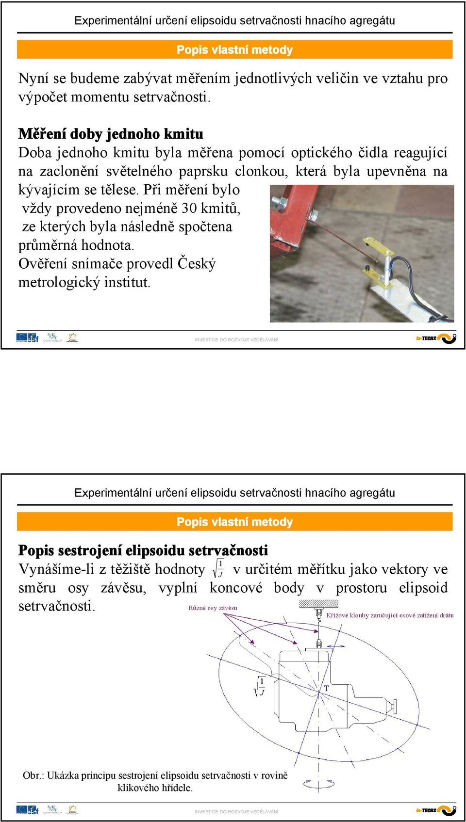 tělese. Při měření bylo vždy provedeno nejméně 30 kmitů, ze kterých byla následně spočtena průměrná hodnota. Ověření snímače provedl Český metrologický institut.