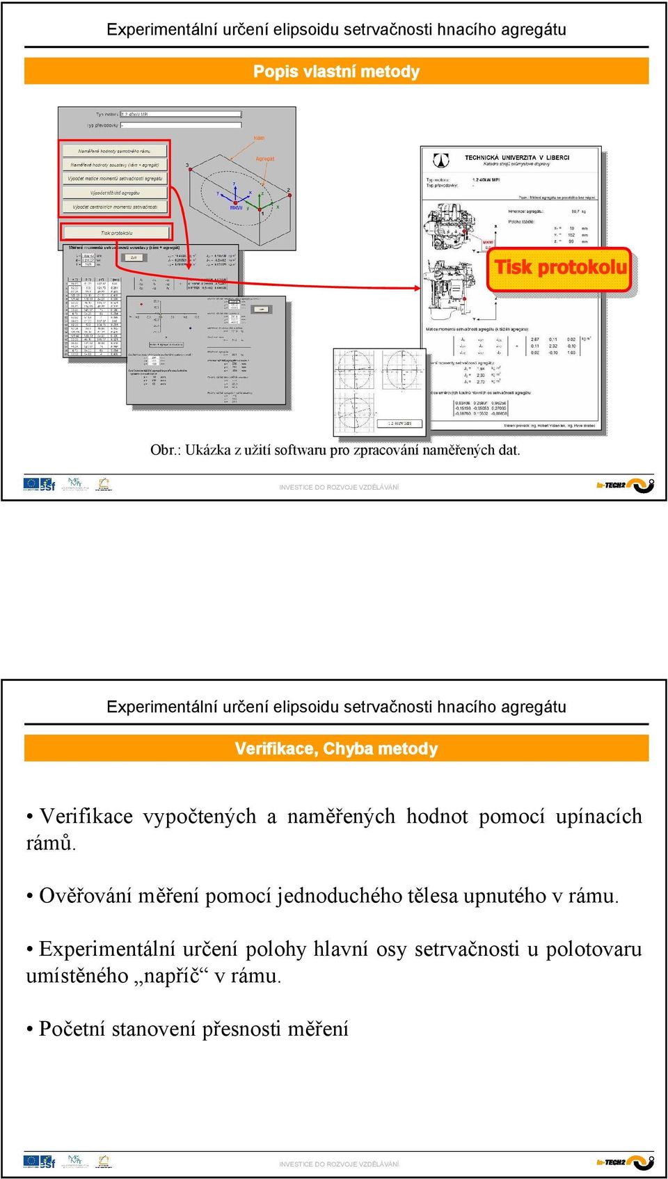 rámů. Ověřování měření pomocí jednoduchého tělesa upnutého v rámu.