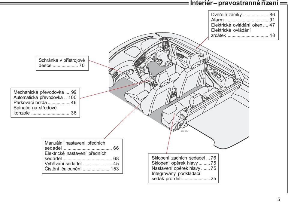 .. 46 Spínaèe na støedové konzole... 36 8502703m Manuální nastavení pøedních sedadel... 66 Elektrické nastavení pøedních sedadel.