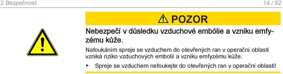 Nafoukáním spreje se vzduchem do otevřených ran v operační oblasti