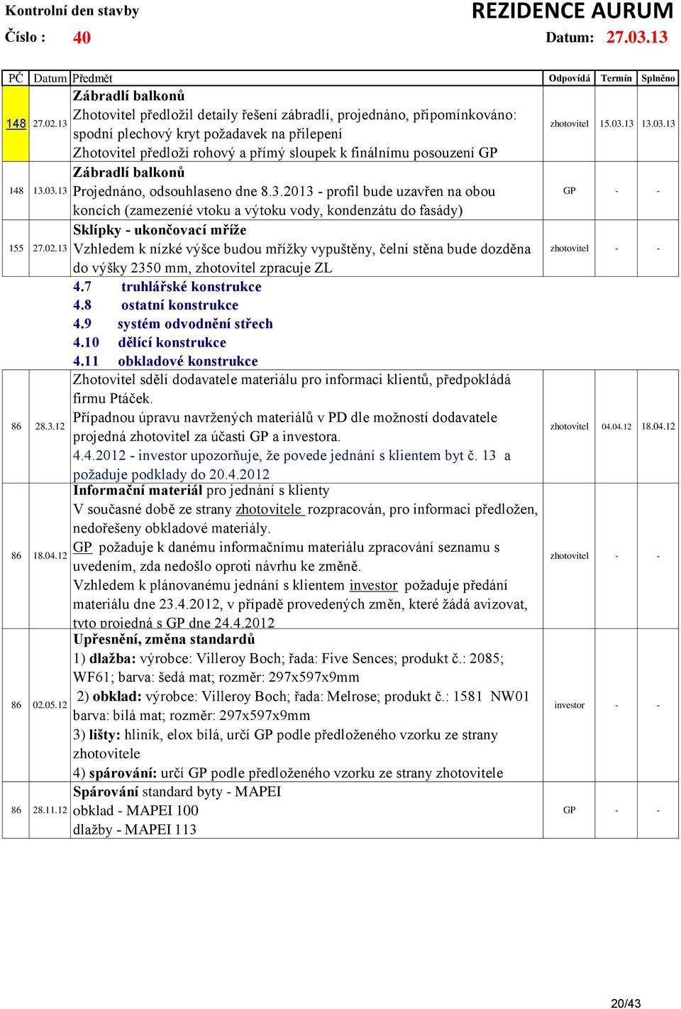 posouzení GP Zábradlí balkonů Projednáno, odsouhlaseno dne 8.3.