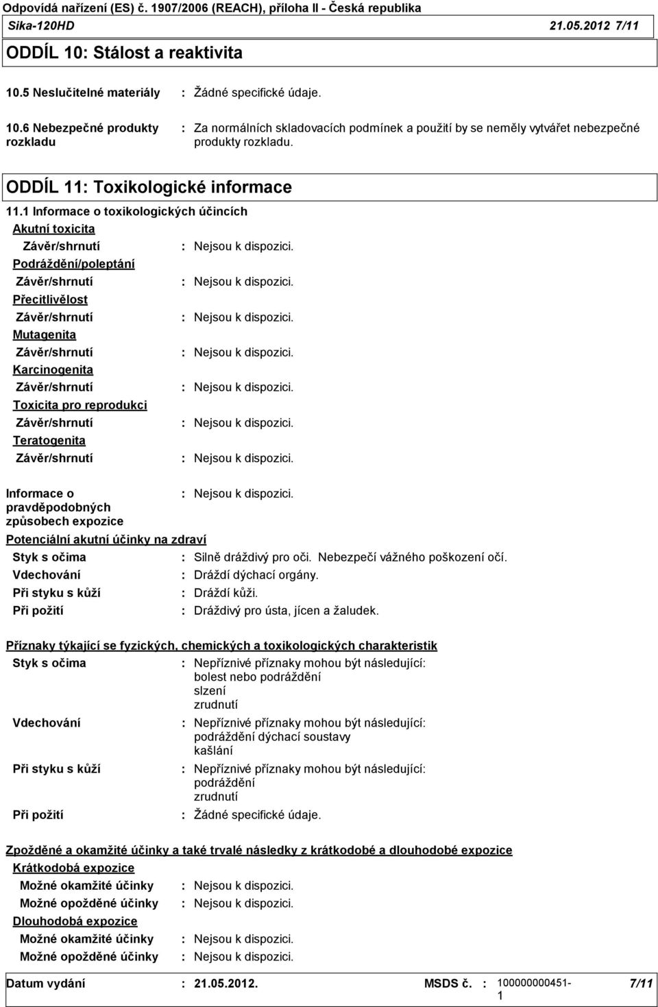 ODDÍL Toxikologické informace.