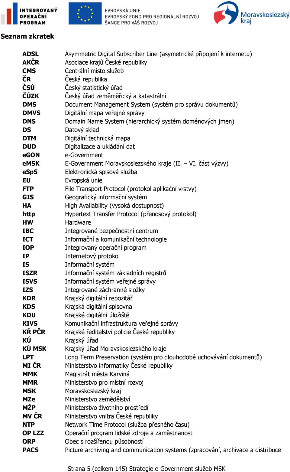 úřad zeměměřický a katastrální Document Management System (systém pro správu dokumentů) Digitální mapa veřejné správy Domain Name System (hierarchický systém doménových jmen) Datový sklad Digitální