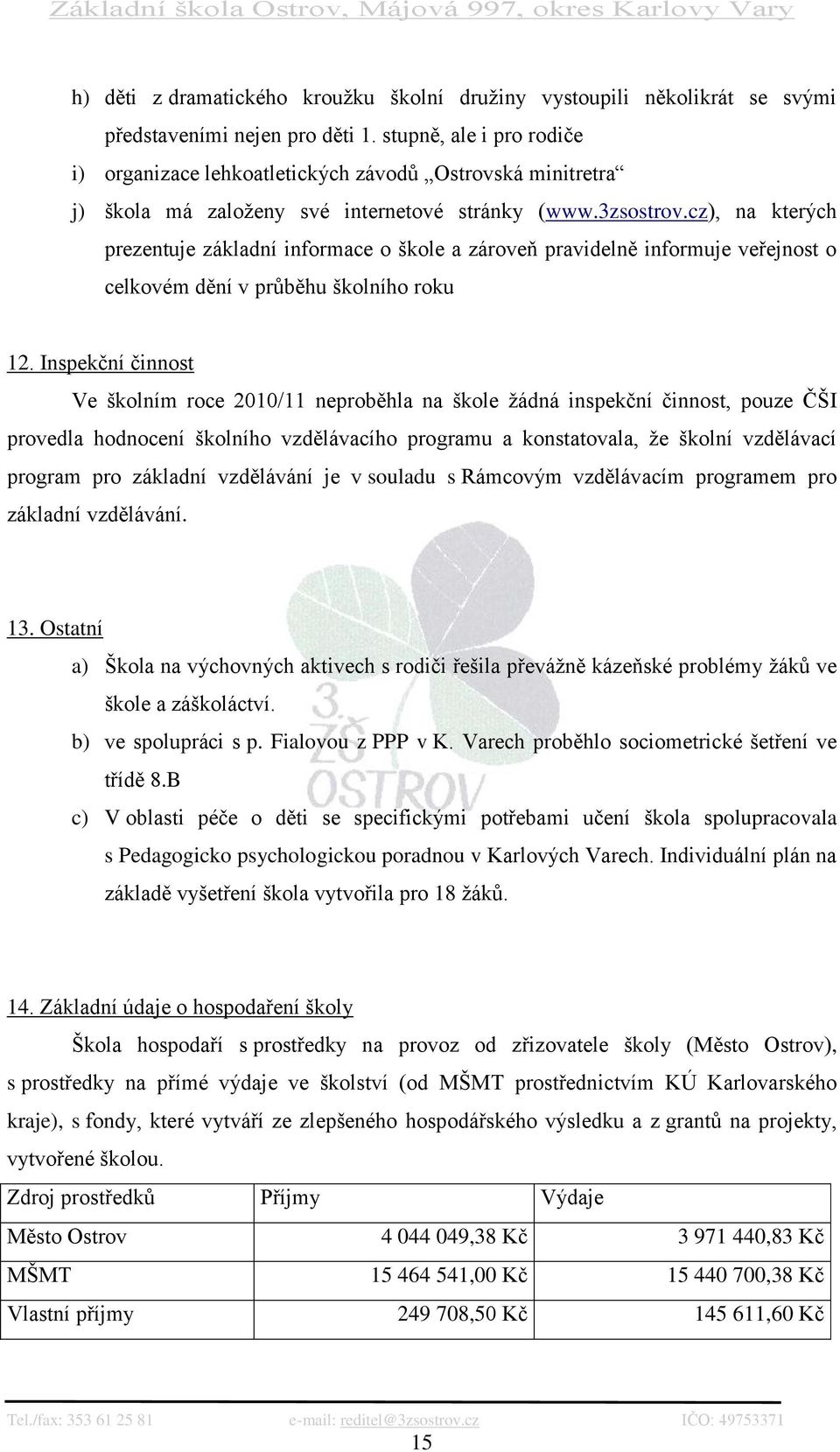 cz), na kterých prezentuje základní informace o škole a zároveň pravidelně informuje veřejnost o celkovém dění v průběhu školního roku 12.