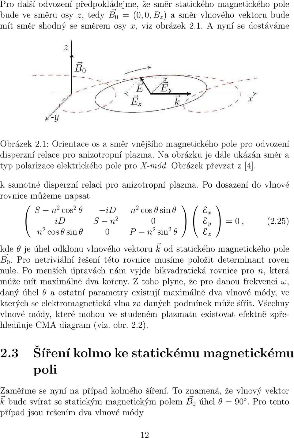 Na obrázku je dále ukázán směr a typ polarizace elektrického pole pro X-mód. Obrázek převzat z [4]. k samotné disperzní relaci pro anizotropní plazma.