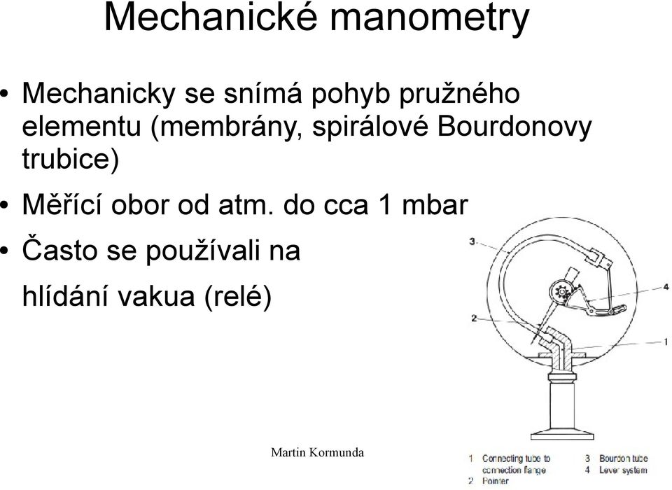 Bourdonovy trubice) Měřící obor od atm.