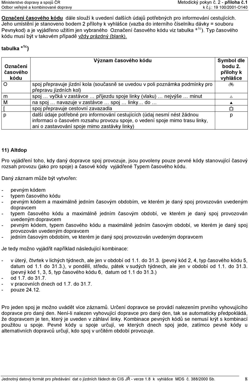 Typ časového kódu musí být v takovém případě vždy prázdný (blank). tabulka * 1c ) Označení časového kódu O Význam časového kódu Symbol dle bodu 2.