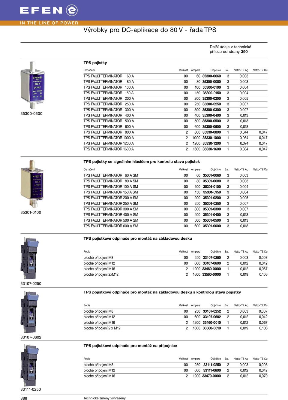 A 00 50 35300-050 3 0,004 TPS FAULT TERMINATOR 200 A 00 200 35300-0200 3 0,005 TPS FAULT TERMINATOR 250 A 00 250 35300-0250 3 0,007 TPS FAULT TERMINATOR 300 A 00 300 35300-0300 3 0,007 TPS FAULT