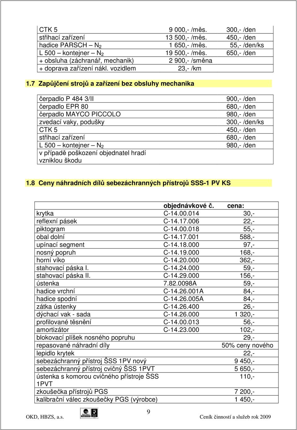 7 Zapůjčení strojů a zařízení bez obsluhy mechanika čerpadlo P 484 3/II čerpadlo EPR 80 čerpadlo MAYCO PICCOLO zvedací vaky, podušky CTK 5 střihací zařízení L 500 kontejner N 2 v případě poškození