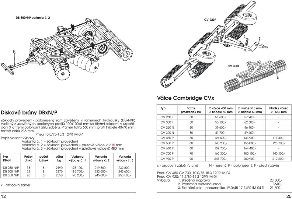 sekcemi v uspořádání X a třemi polohami úhlu záběru. Průměr talířů 660 mm, profil hřídele 40x40 mm, rozteč disků 236 mm. Pneu 10,0/75-15.3 12PR IM-0,4 Popis variant výbavy: Varianta č.