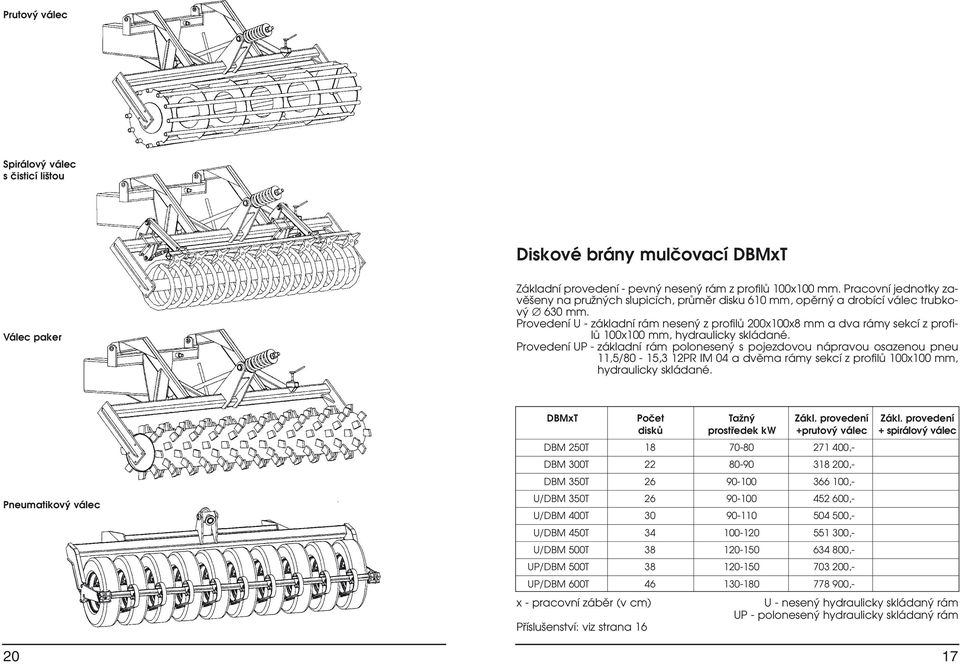 Provedení U - základní rám nesený z profilů 200x100x8 mm a dva rámy sekcí z profilů 100x100 mm, hydraulicky skládané.