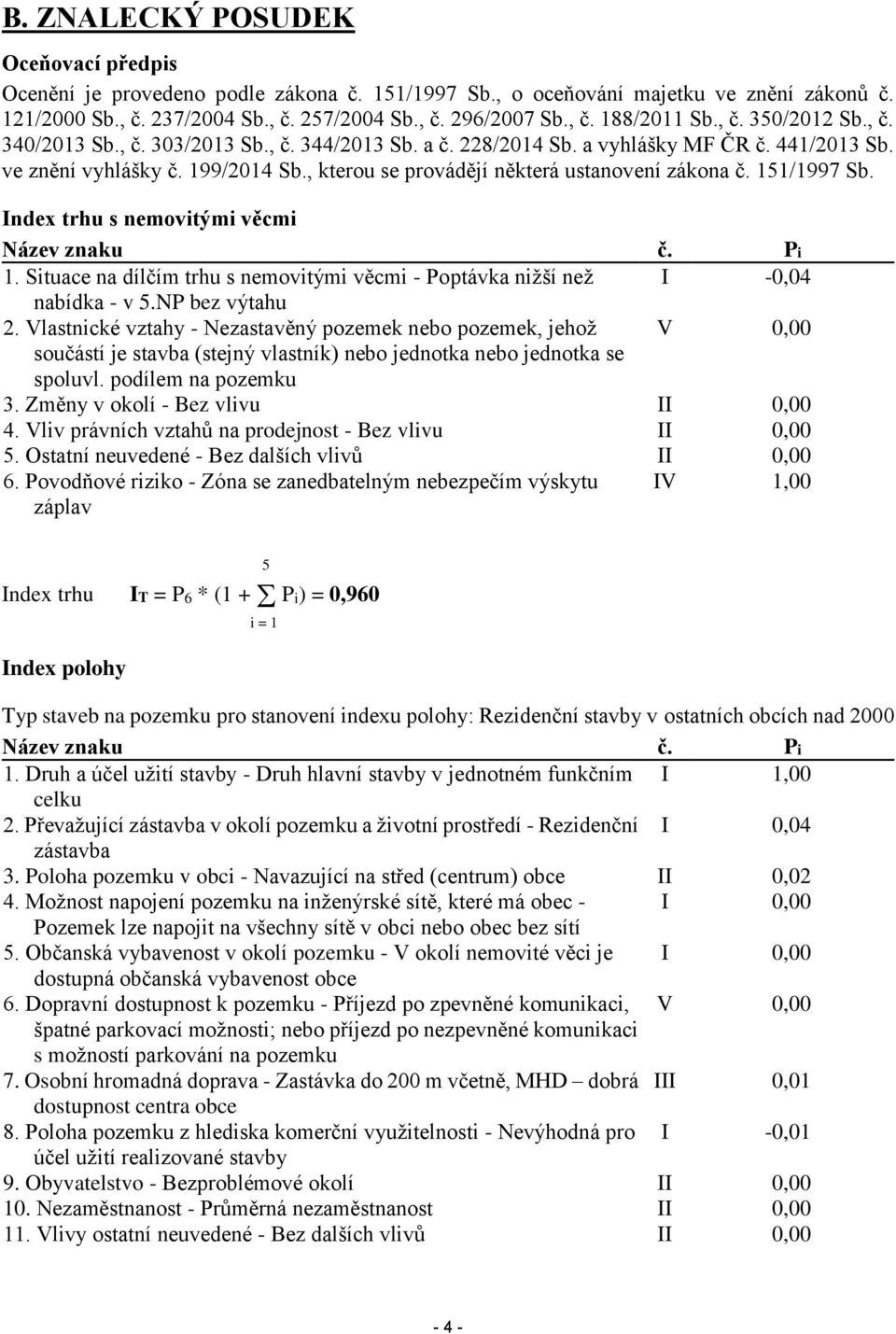 , kterou se provádějí některá ustanovení zákona č. 151/1997 Sb. Index trhu s nemovitými věcmi Název znaku č. Pi 1. Situace na dílčím trhu s nemovitými věcmi - Poptávka nižší než I -0,04 nabídka - v 5.