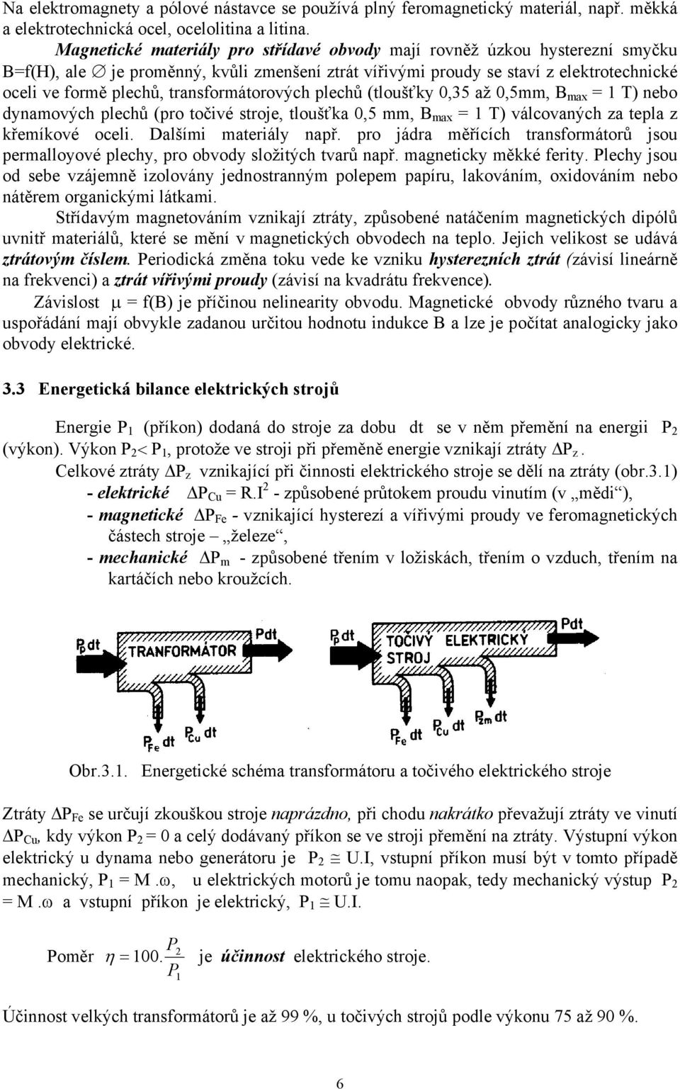 transformátorových plechů (tloušťky 0,35 až 0,5mm, B max = 1 T) nebo dynamových plechů (pro točivé stroje, tloušťka 0,5 mm, B max = 1 T) válcovaných za tepla z křemíkové oceli. Dalšími materiály např.