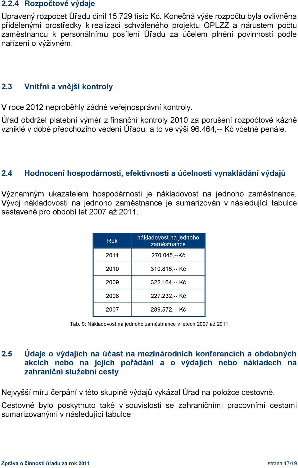 nařízení o výživném. 2.3 Vnitřní a vnější kontroly V roce 2012 neproběhly žádné veřejnosprávní kontroly.