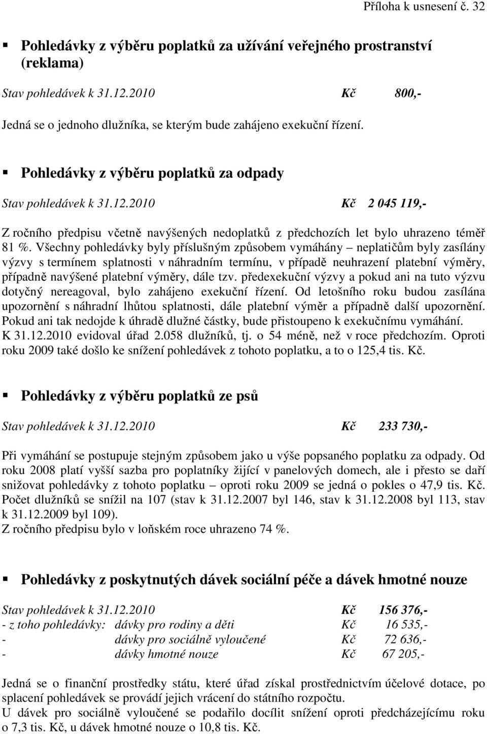 2010 Kč 2 045 119,- Z ročního předpisu včetně navýšených nedoplatků z předchozích let bylo uhrazeno téměř 81 %.