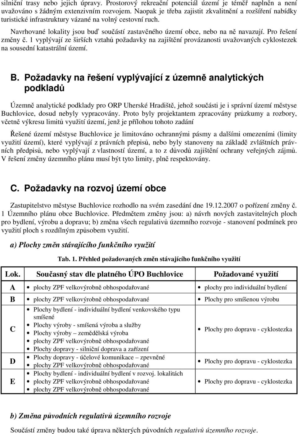 Pro řešení změny č. 1 vyplývají ze širších vztahů požadavky na zajištění provázanosti uvažovaných cyklostezek na sousední katastrální území. B.