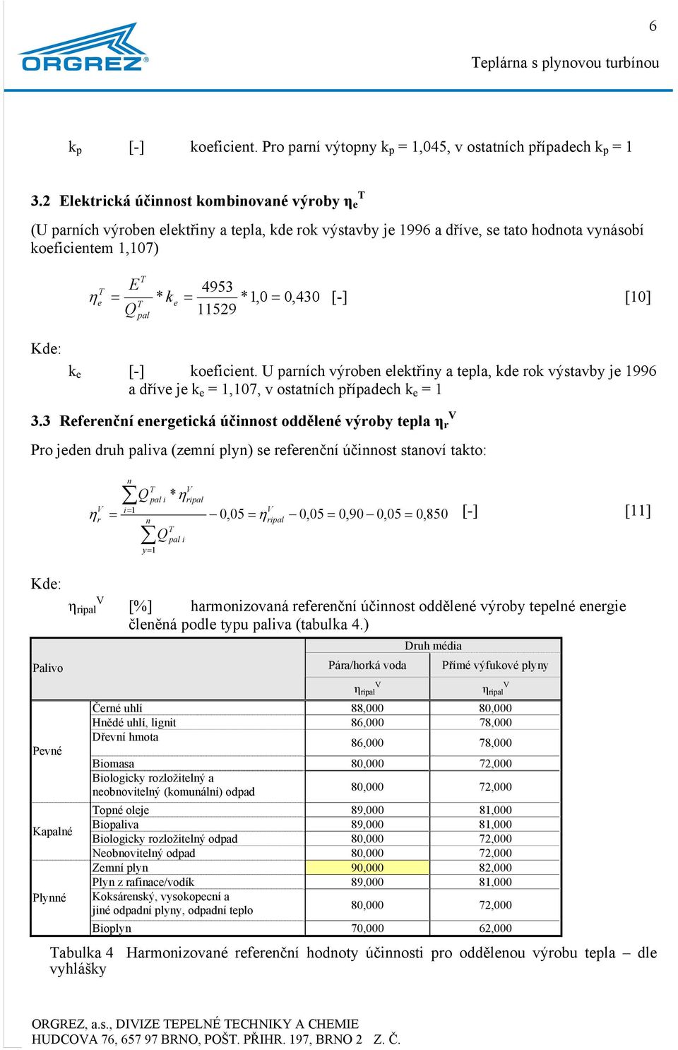 11529 pal k e [-] koeficient. U parních výroben elektřiny a tepla, kde rok výstavby je 1996 a dříve je k e 1,107, v ostatních případech k e 1 3.