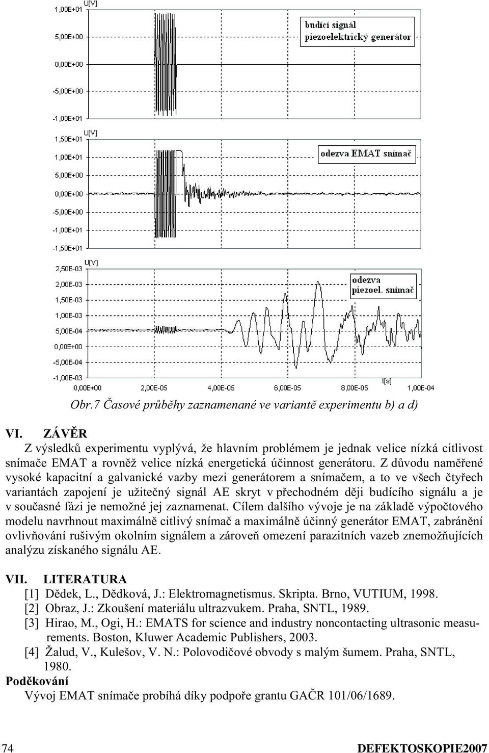 Z d vodu namené vysoké kapacitní a galvanické vazby mezi generátorem a sníma em, a to ve všech ty ech variantách zapojení je užite ný signál AE skryt v p echodném d ji budícího signálu a je v sou