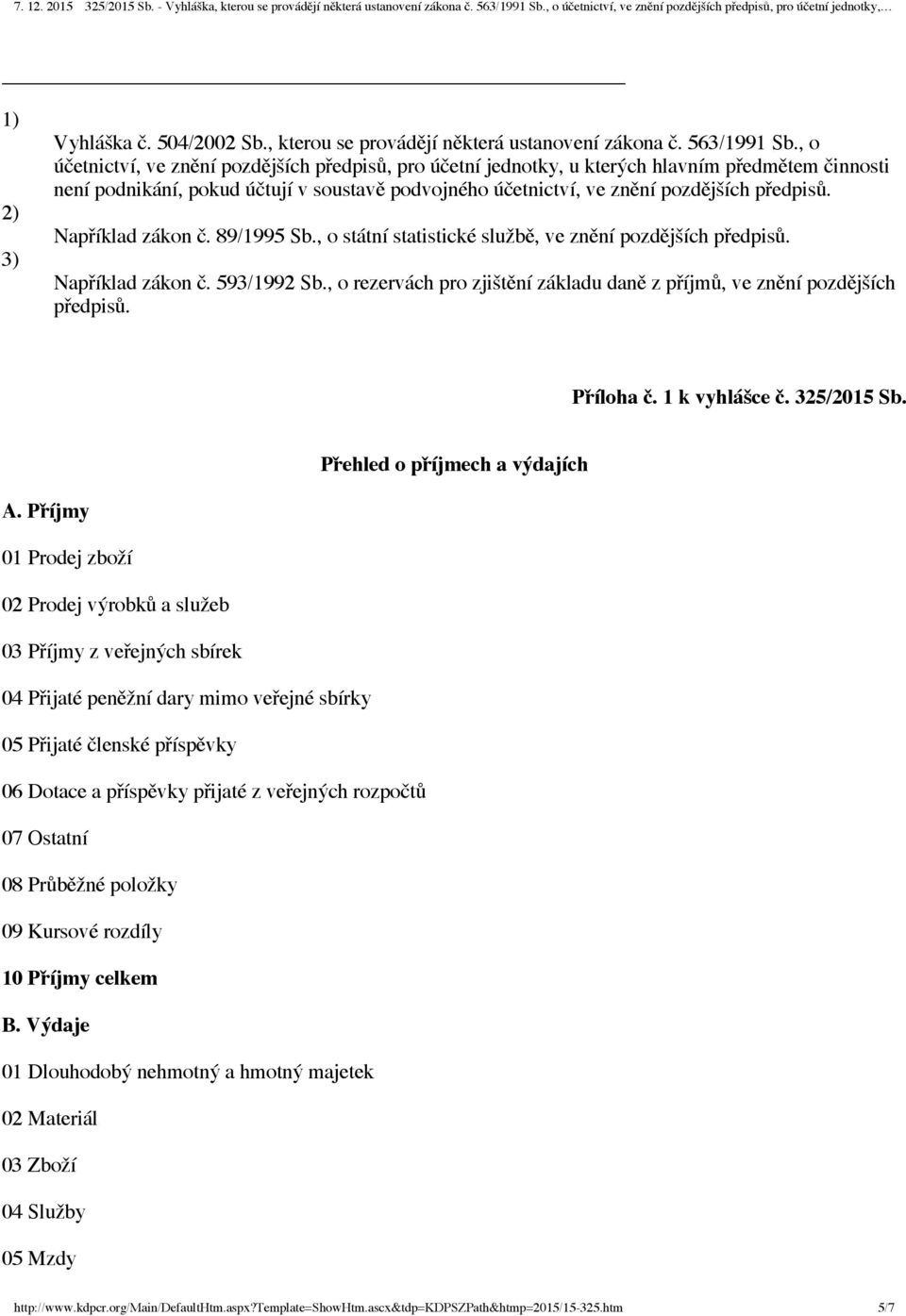 Například zákon č. 89/1995 Sb., o státní statistické službě, ve znění pozdějších předpisů. Například zákon č. 593/1992 Sb.