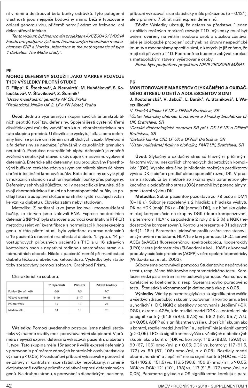 P5 MOHOU DEFENSINY SLOUŽIT JAKO MARKER ROZVOJE TD? VÝSLEDKY PILOTNÍ STUDIE D. Filipp, K. Štechová, A. Neuwirth, M. Hubáèková, S. Koloušková, V. Šśavíková, Z.