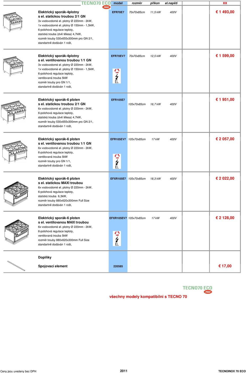 ventilovanou troubou 1/1 GN 3x vodovzdorné el. plotny Ø 220mm - 2kW, 1x vodovzdorné el.