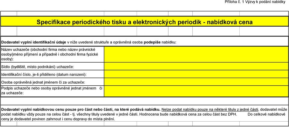 Název uchazeče (obchodní firma nebo název právnické osoby/jméno příjmení a případně i obchodní firma fyzické osoby): Sídlo (bydliště, místo podnikání) uchazeče: Identifikační číslo, je-li přiděleno