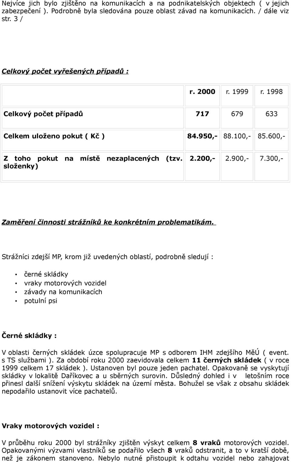 300,- Zaměření činnosti strážníků ke konkrétním problematikám.