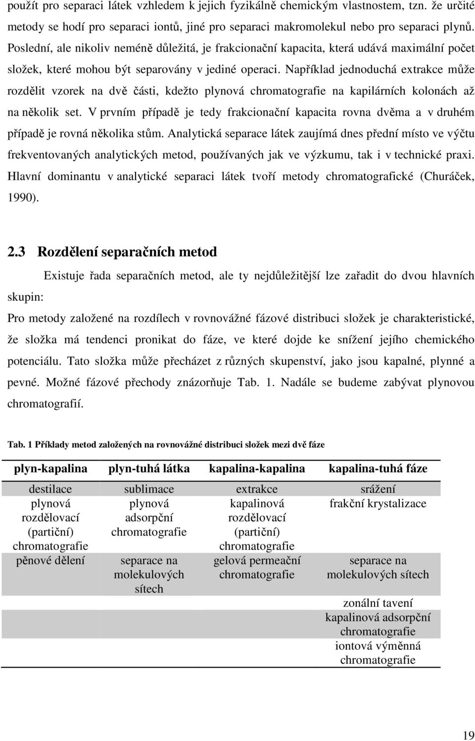 Například jednoduchá extrakce může rozdělit vzorek na dvě části, kdežto plynová chromatografie na kapilárních kolonách až na několik set.