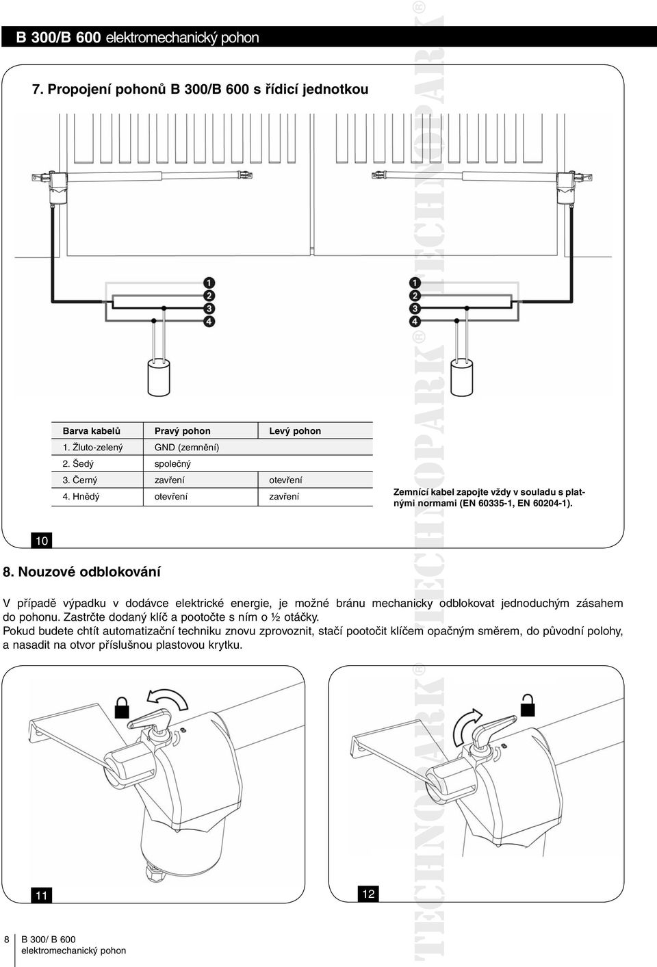 Nouzové odblokování V případě výpadku v dodávce elektrické energie, je možné bránu mechanicky odblokovat jednoduchým zásahem do pohonu.