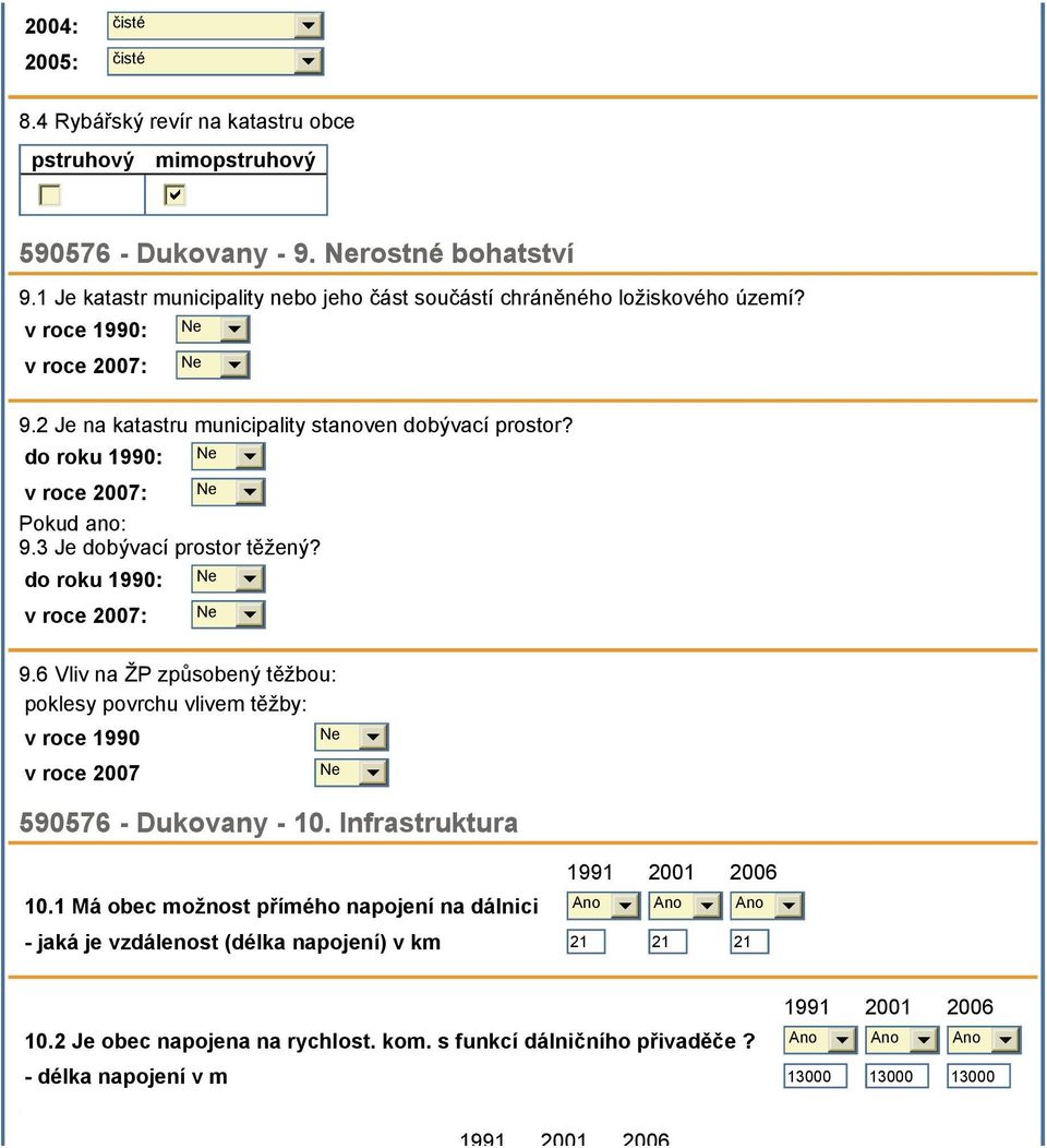 do roku 1990: v roce 2007: Pokud ano: 9.3 Je dobývací prostor těžený? do roku 1990: v roce 2007: 9.