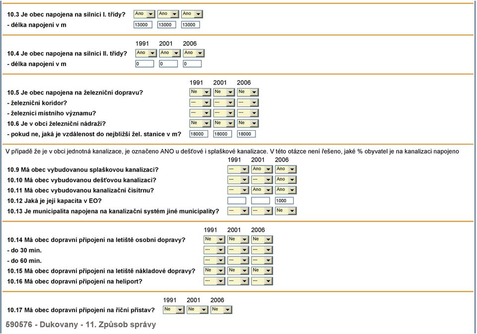 18000 18000 18000 V případě že je v obci jednotná kanalizace, je označeno ANO u dešťové i splaškové kanalizace. V této otázce není řešeno, jaké % obyvatel je na kanalizaci napojeno 10.