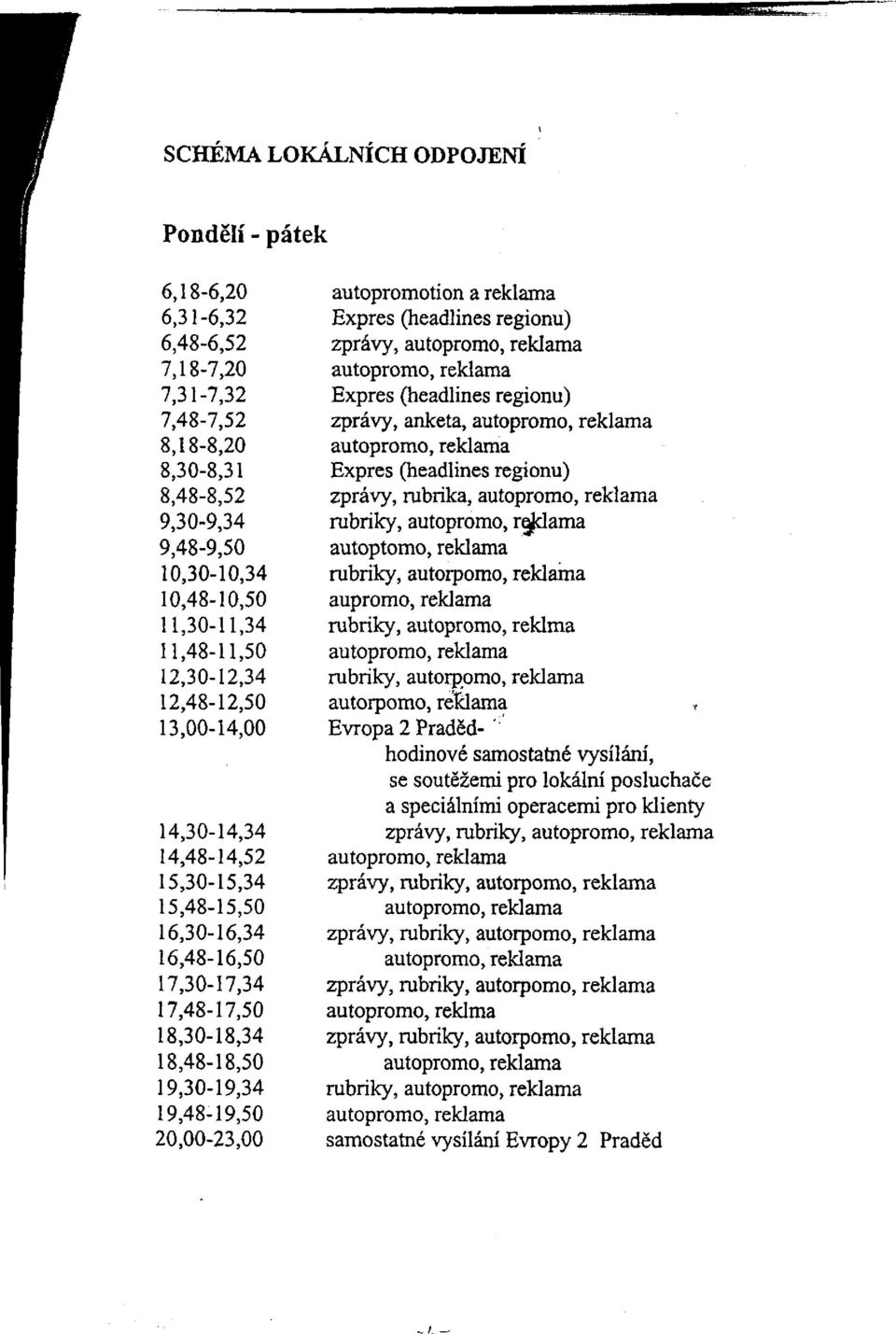 autopromo, reklama 9,48-9,50 autoptomo, reklama 10,30-10,34 rubriky, autorpomo, reklama 10,48-10,50 aupromo, reklama 11,30-11,34 rubriky, autopromo, reklma 11,48-11,50 autopromo, reklama 12,30-12,34